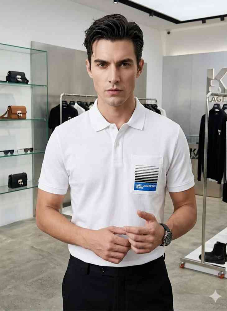 White Karl Lagerfeld Blue Premium Quality T-shirt