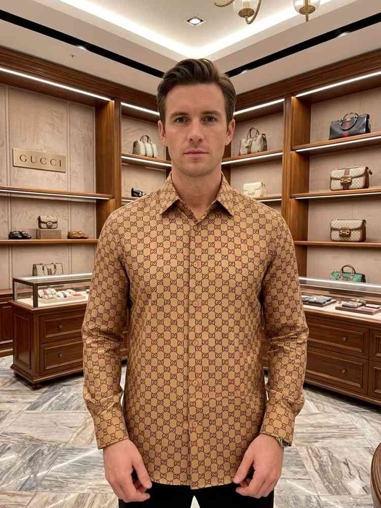 Gucci Brown Premium Quality Cotton Shirt-thumb-0