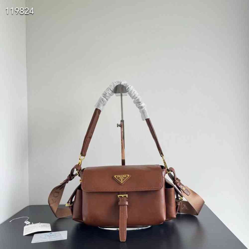Brown Prada Explore Flap Black Shoulder Bag