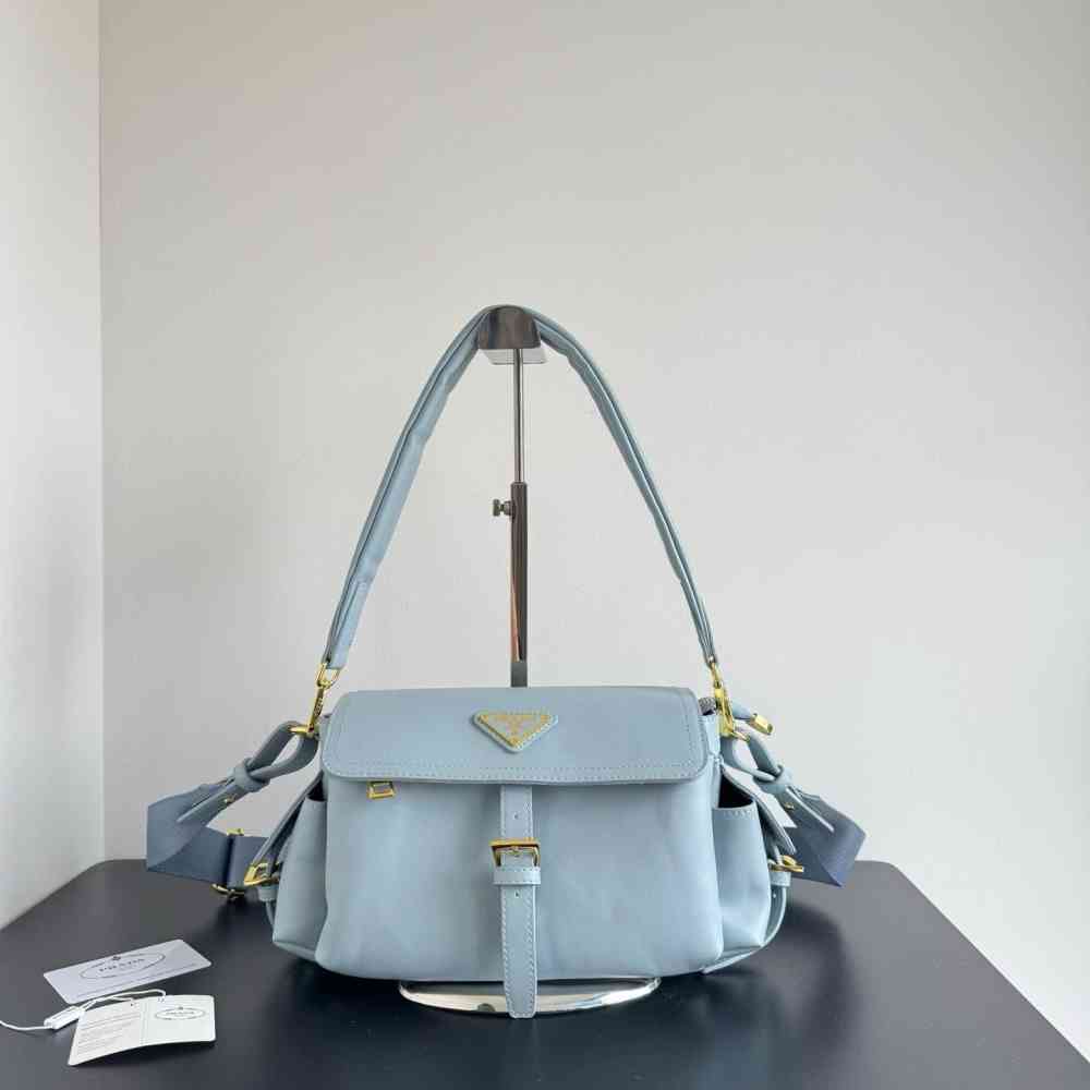 Sky Blue Prada Explore Flap Black Shoulder Bag