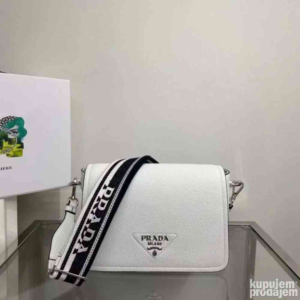 White Prada Grained Leather Brown Sling Bag