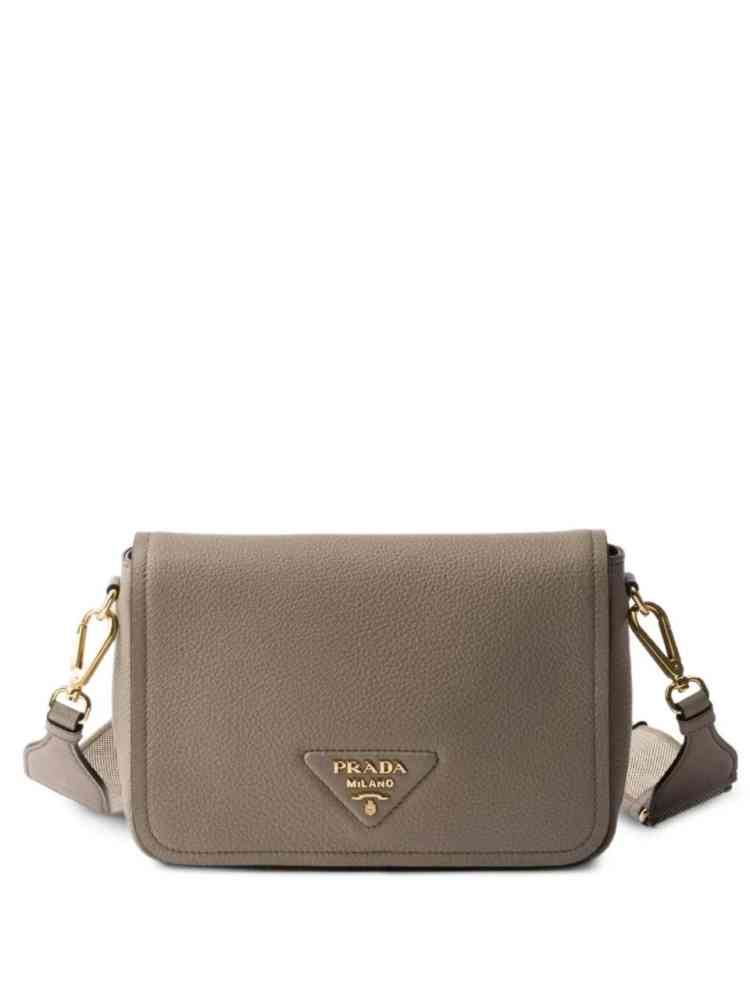 Grey Prada Grained Leather Brown Sling Bag