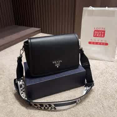 Black Prada Grained Leather Brown Sling Bag