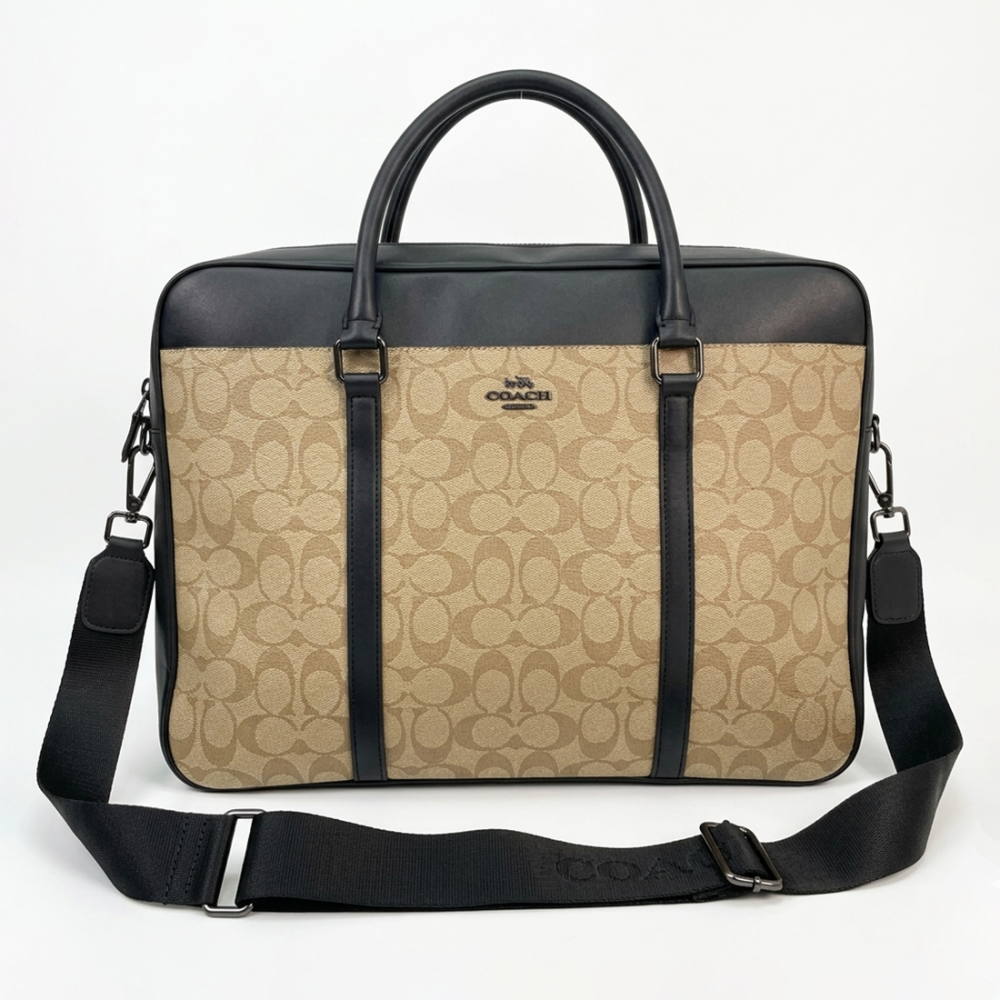 Beige Coach Signature Apricot Brown Laptop Bag