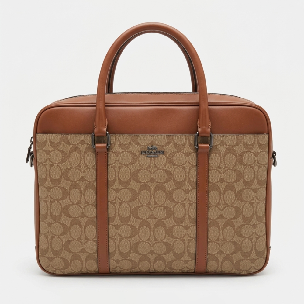 Coach Signature Apricot Brown Laptop Bag-thumb-0