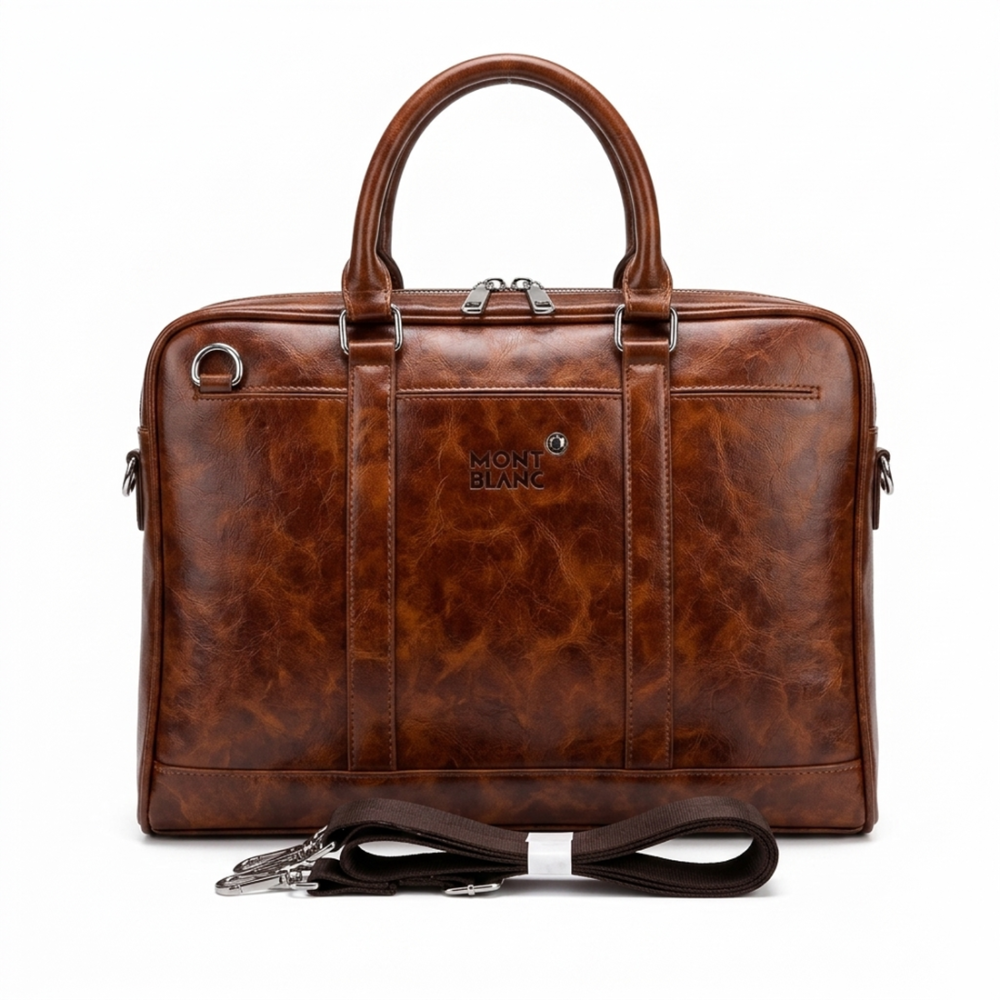 Brown Montblanc Meisterstück Solitaire Black Leather Bag