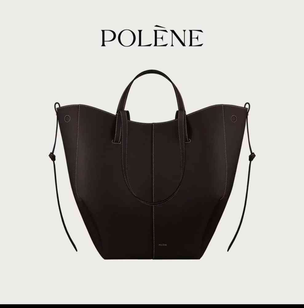 Dark Brown Polene Grained Cyme Wine Tote Bag