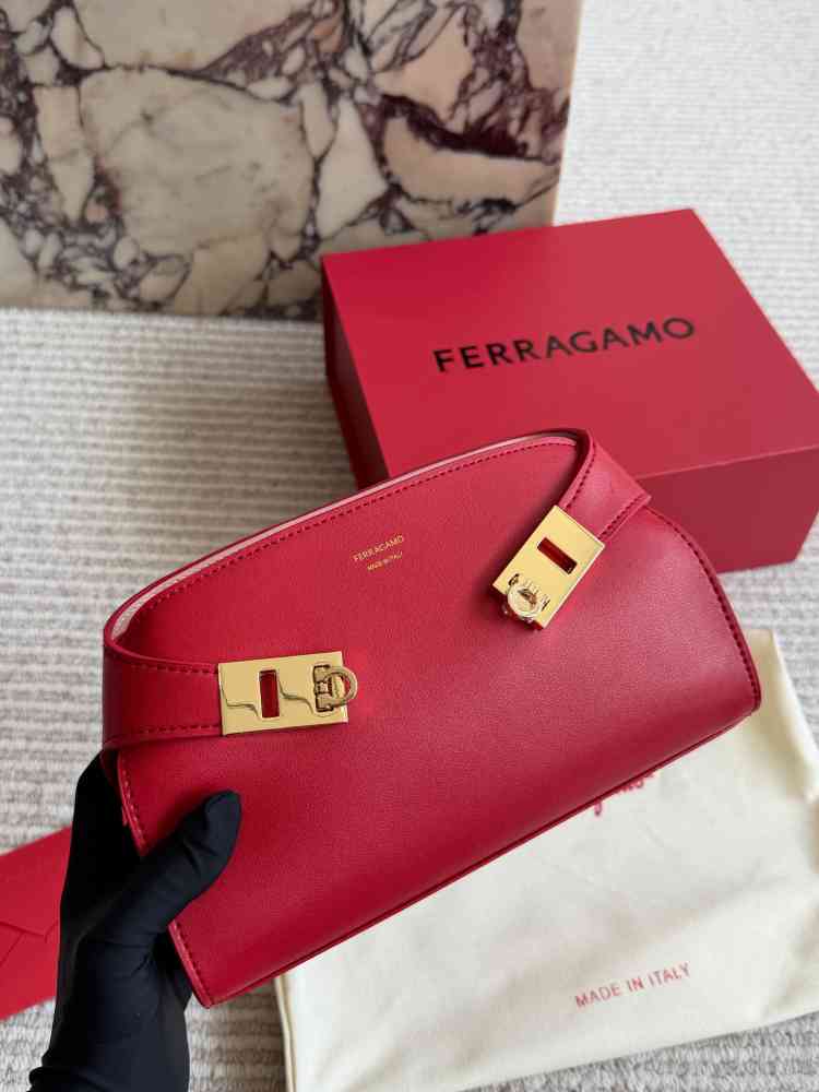 Wine Ferragamo Hug Olive clutch