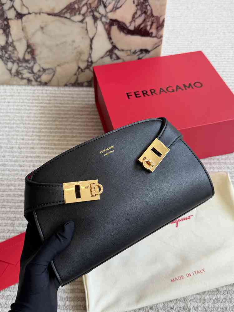 Black Ferragamo Hug Olive clutch