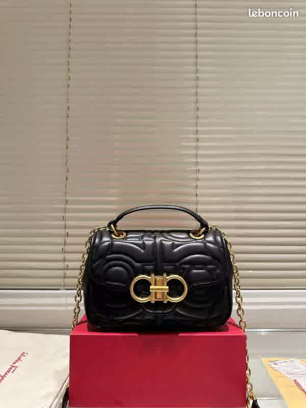 Black Ferragamo Gancini Chain Navy Blue Sling Bag