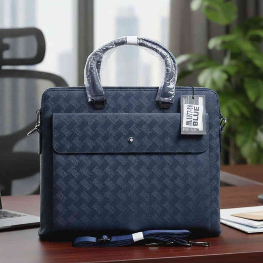Montblanc Artorial Pattern ML1977-50 Blue Leather Laptop Bag-thumb-0