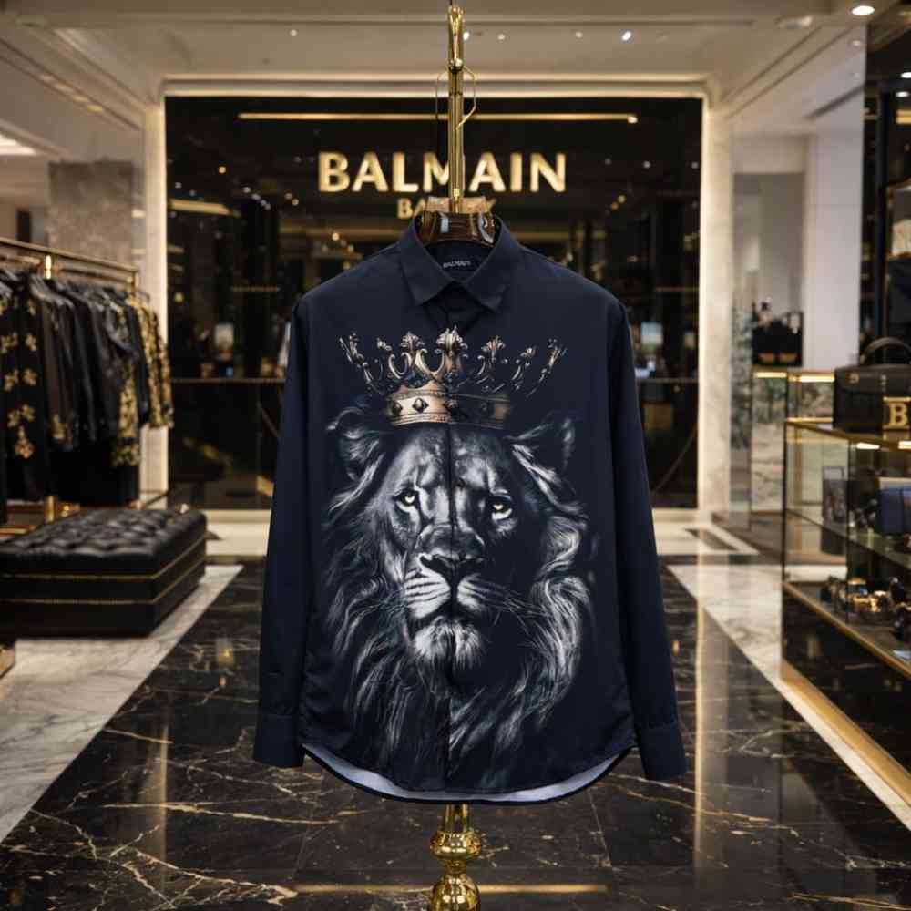 Black Balmain Embroidered White Premium Cotton Shirt