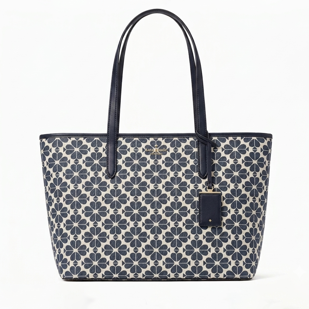 Blue Kate Spade Signature Beige Floral Tote Bag