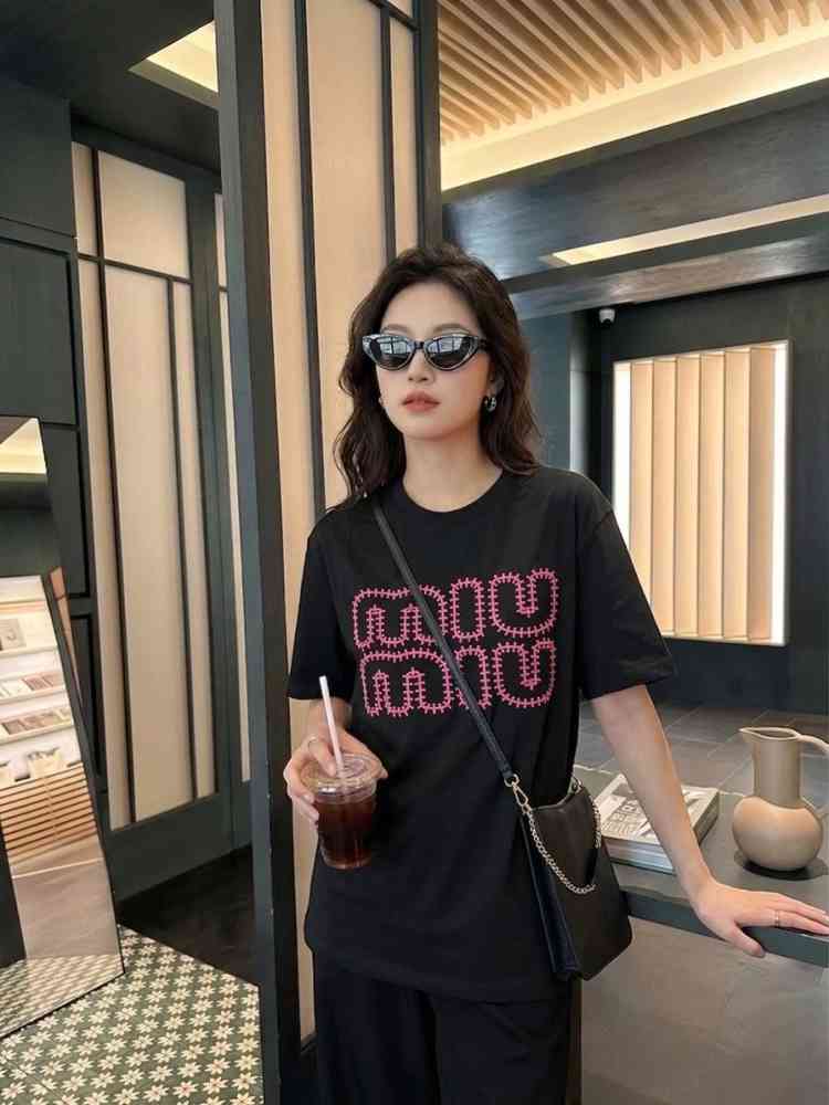 Black Miu Miu White Premium Collar T-shirt