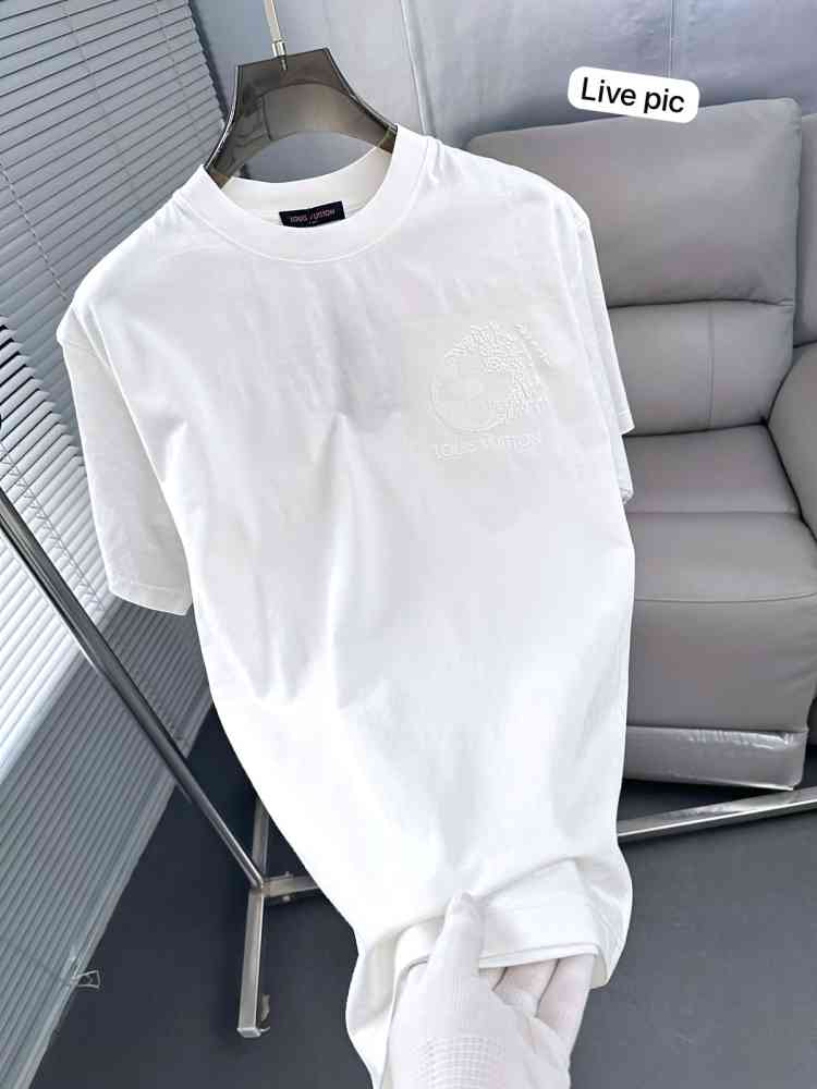 Louis Vuitton White Embroidery Logo Premium T-shirt-thumb-4