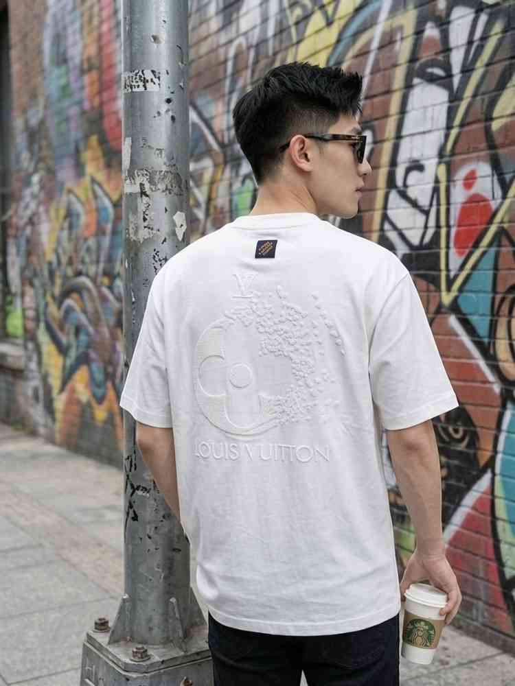 Louis Vuitton White Embroidery Logo Premium T-shirt-thumb-1