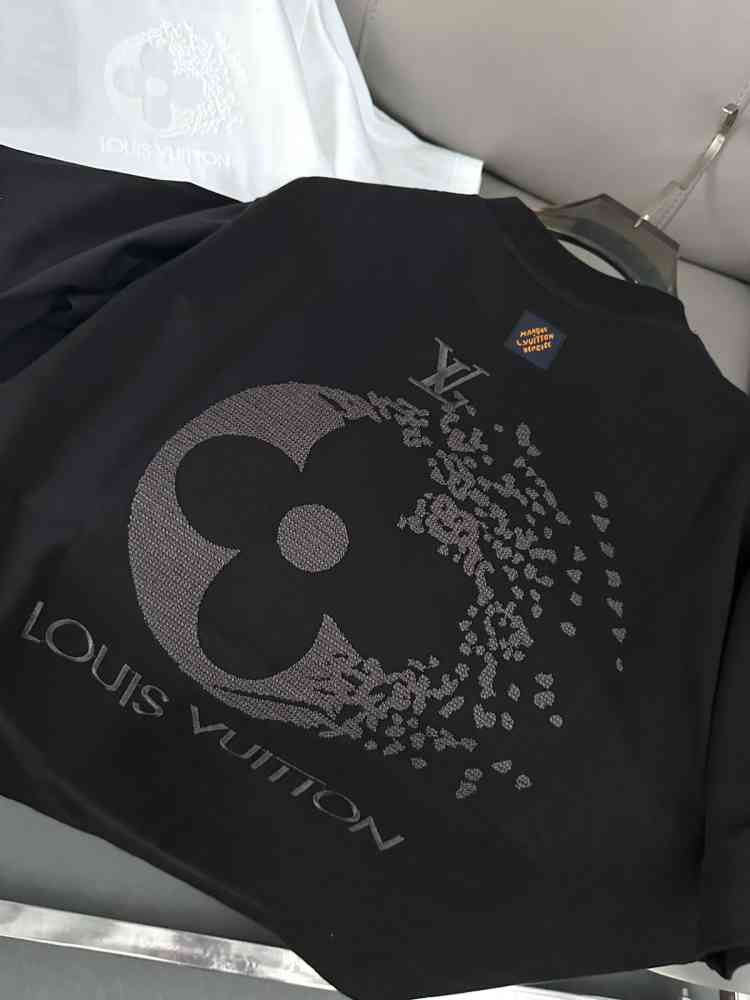 Louis Vuitton Black Embroidery Logo Premium T-shirt-thumb-7