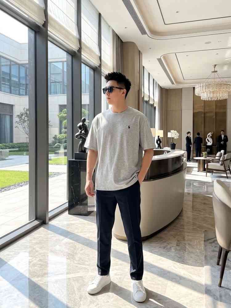 Grey Ralph Lauren White Premium Collar T-shirt