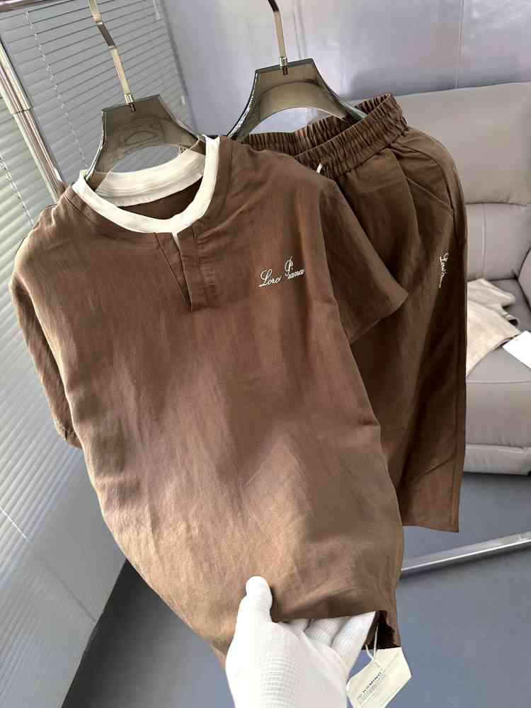 Dark Brown Loro Piana Black T-shirt Premium Quality Co-set