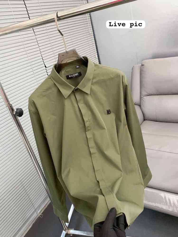 Balmain Embroidered Green Premium Cotton Shirt-1