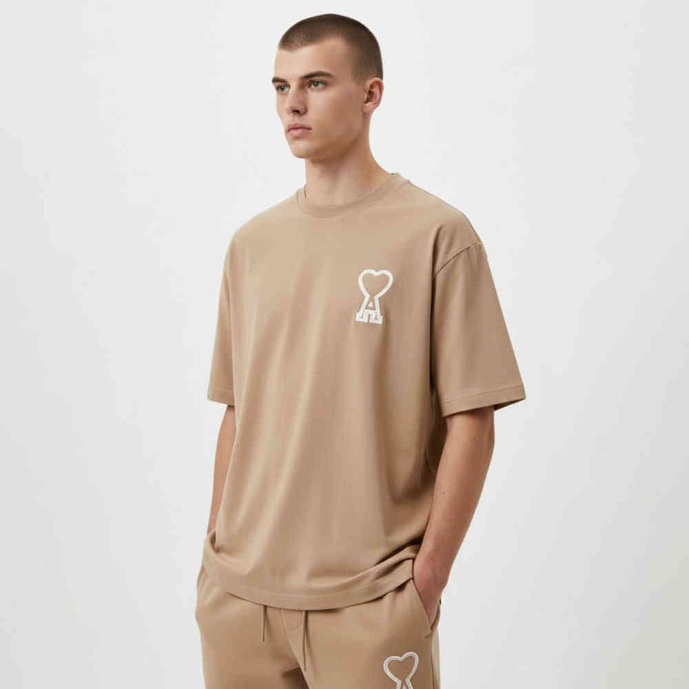 Beige AMI Alexandre Mattiussi Ami de Cœur Black T-Shirt and Shorts