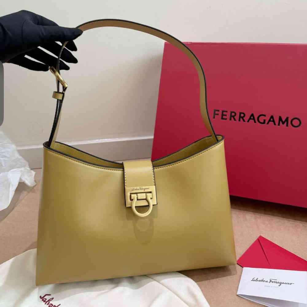 Pastel Olive Ferragamo Trifolio Wine Shoulder Bag