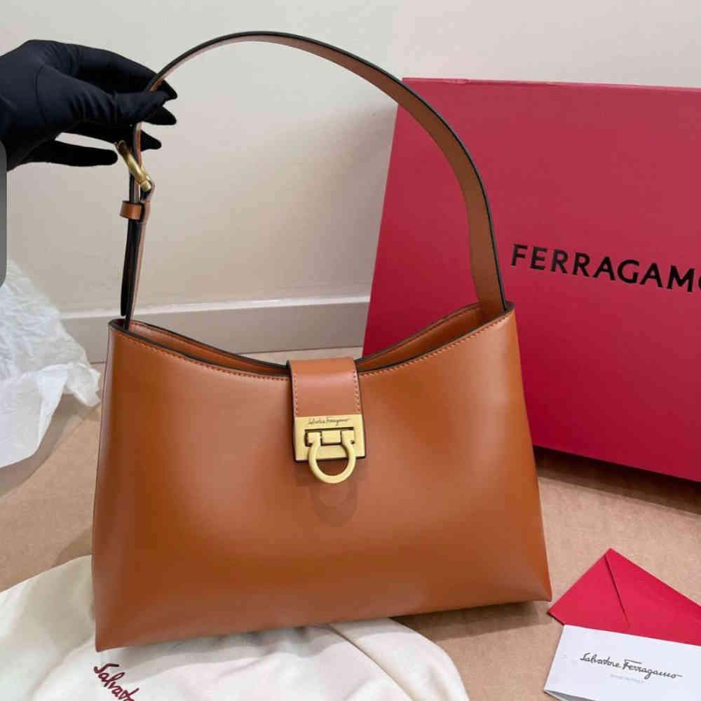 Brown Ferragamo Trifolio Wine Shoulder Bag
