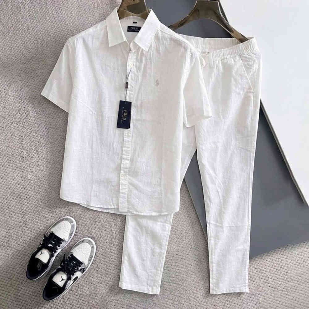 Polo Ralph Lauren Linen White Short-Sleeve Shirt & Trousers Co-ord Set-2