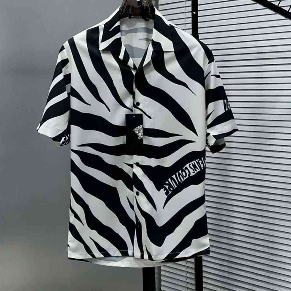 Versace Jeans Couture White Zebra-Print Short-Sleeve Shirt-thumb-1