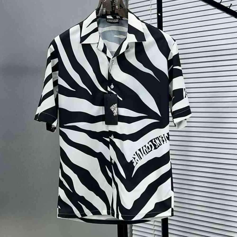 Versace Jeans Couture Black Zebra-Print Short-Sleeve Shirt-thumb-0