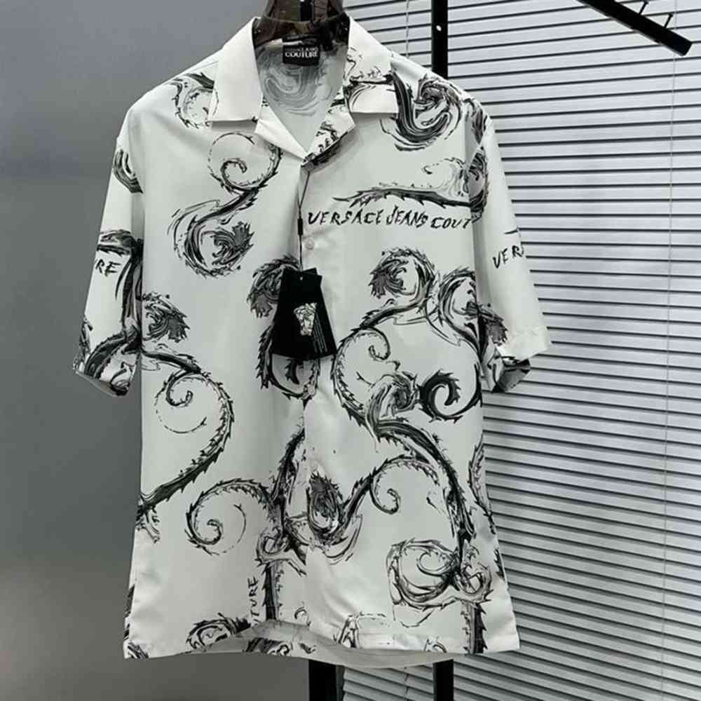 Versace Jeans Couture Watercolor Baroque Camp White Cotton Shirt-thumb-0