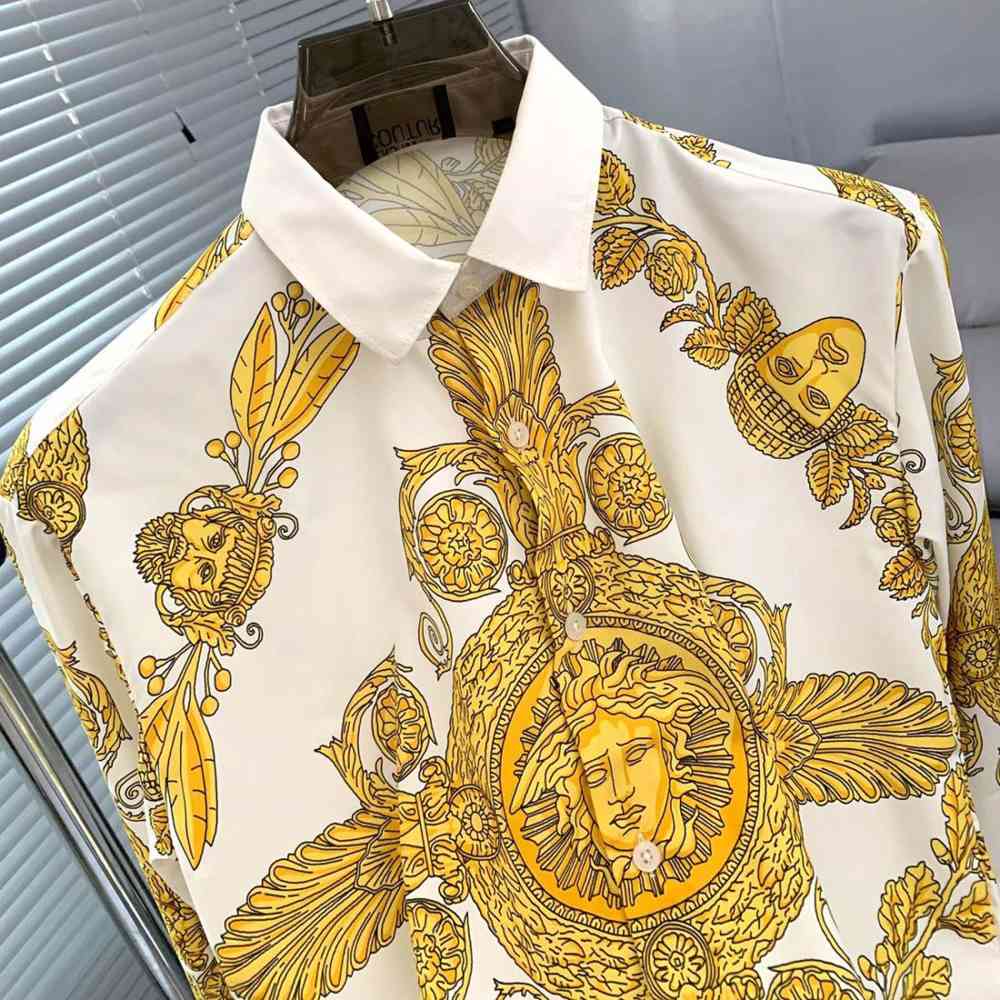 Versace Men's La Coupe des Dieux Silk Golden Twill Shirt-1