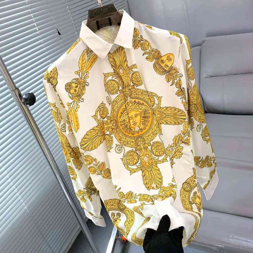 Versace Men's La Coupe des Dieux Silk Golden Twill Shirt-2