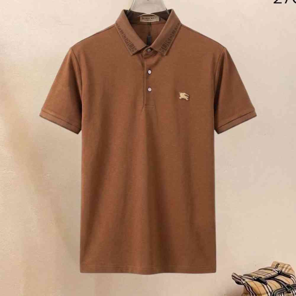 Brown Burberry Logo Intarsia Blue Cotton Polo Shirt