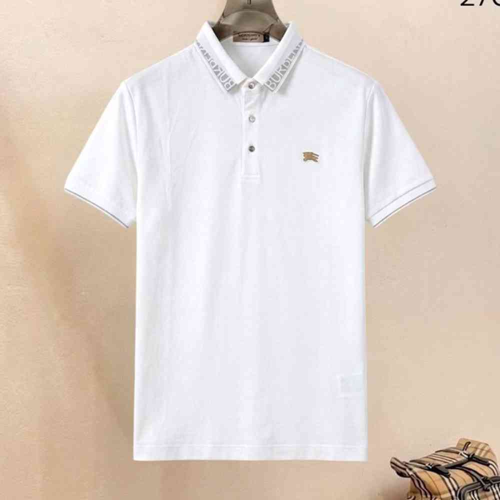 White Burberry Logo Intarsia Blue Cotton Polo Shirt