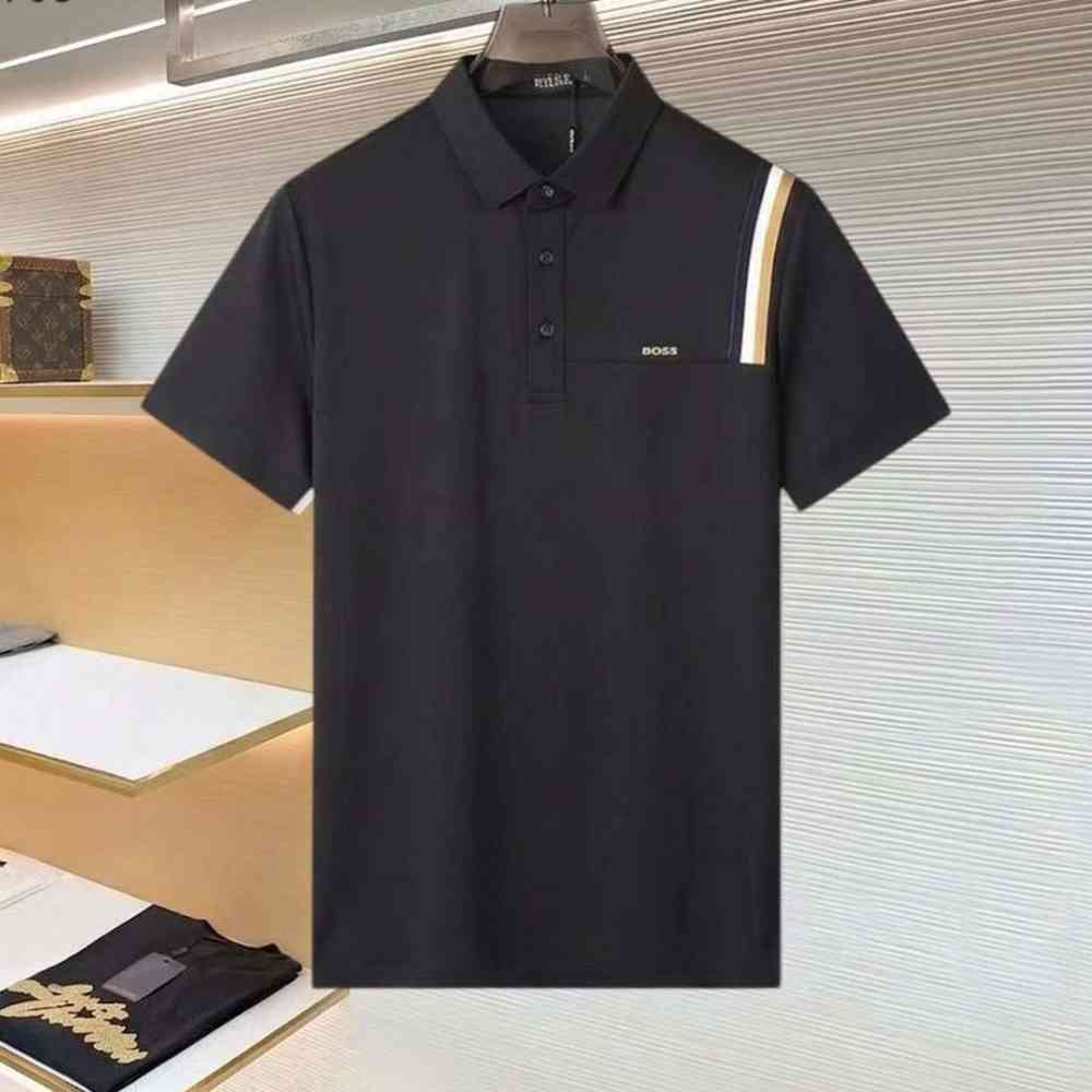 Black Boss Menswear Contrast-Stripe Beige Polo Shirt