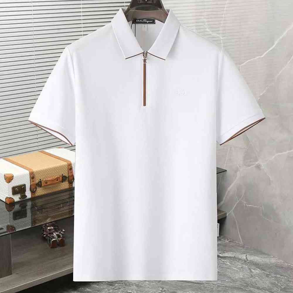 Ferragamo Half-Zip Collar White Cotton Piqué Polo T-shirt-thumb-0