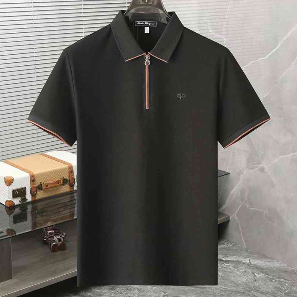 Black Ferragamo Half-Zip Collar Cream Cotton Piqué Polo T-shirt