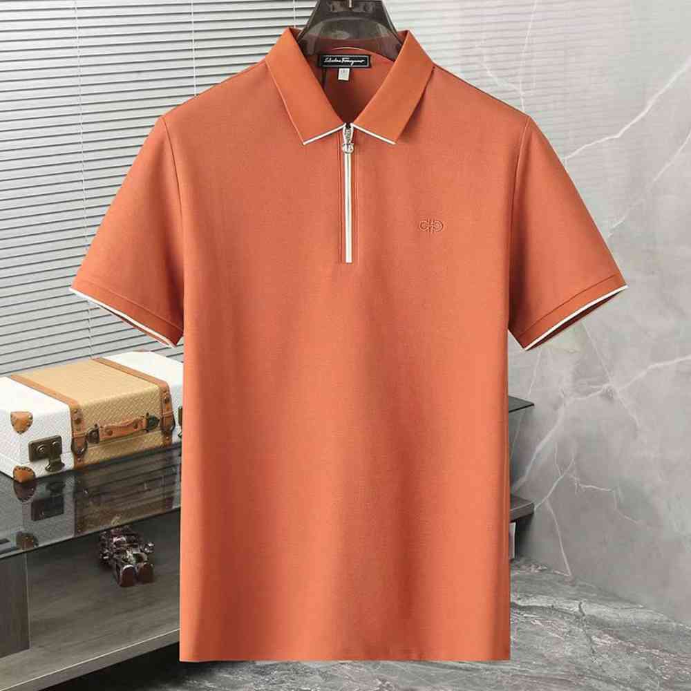 Orange Ferragamo Half-Zip Collar Cream Cotton Piqué Polo T-shirt