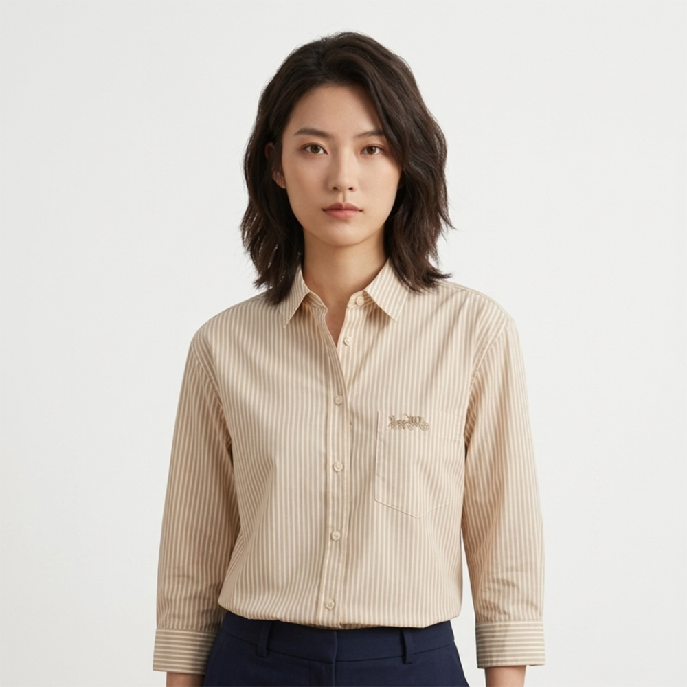 Brown Coach White Premium Quality Women Shirt