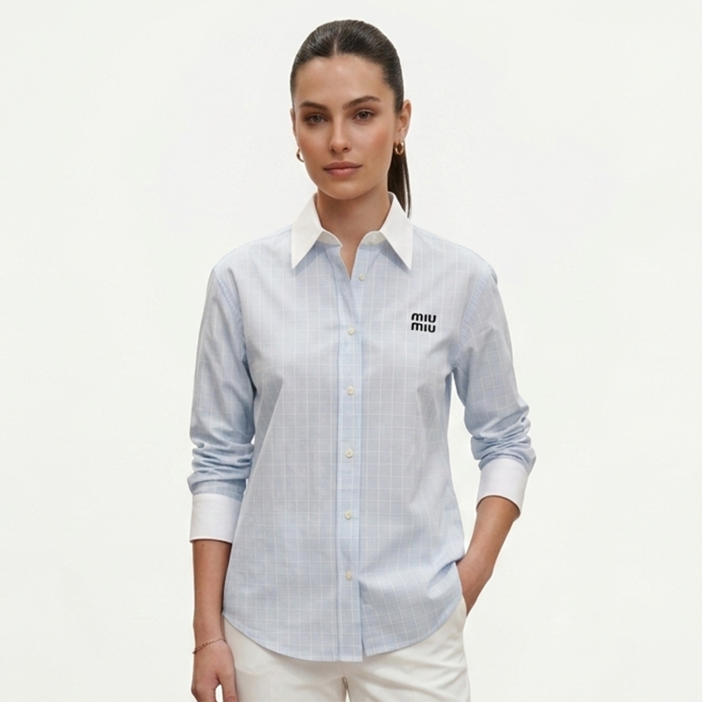 Sky Blue Miu Miu Pink Premium Quality Women Shirt
