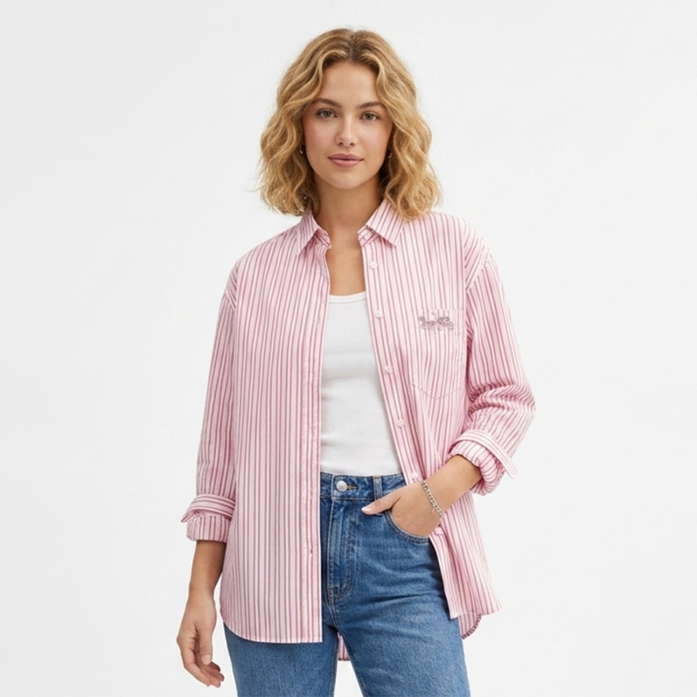 Pink Coach White Premium Quality Women Shirt