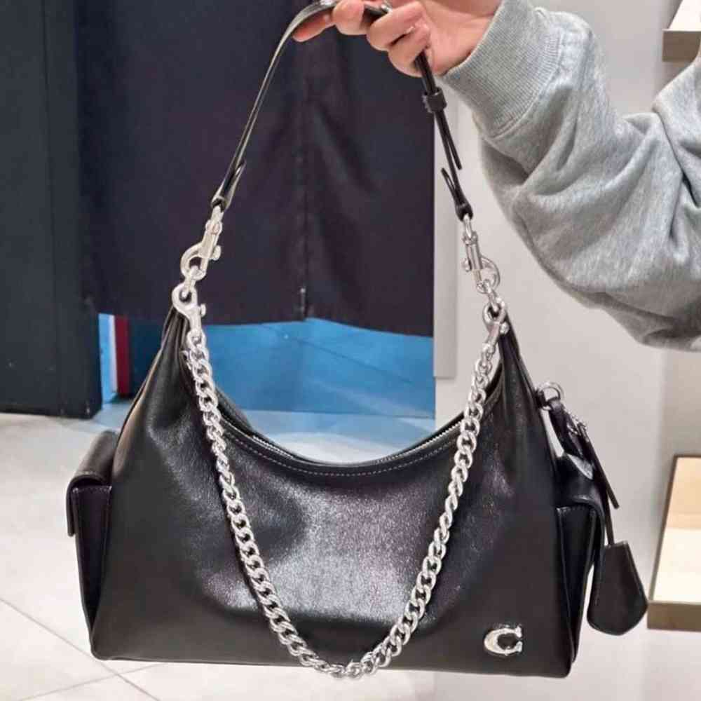 Coach Pocket Glazed Black Juliet Bag-thumb-0