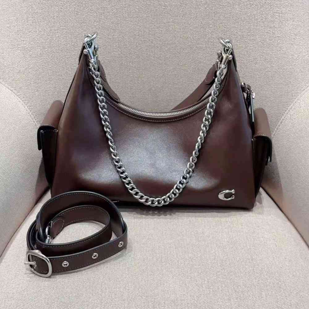 Coffee Coach Pocket Glazed Black Juliet Bag