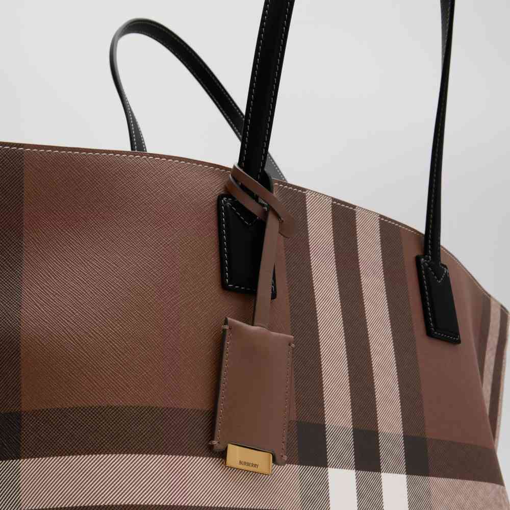 Burberry Dark Birch Brown Checked Tote Bag-3