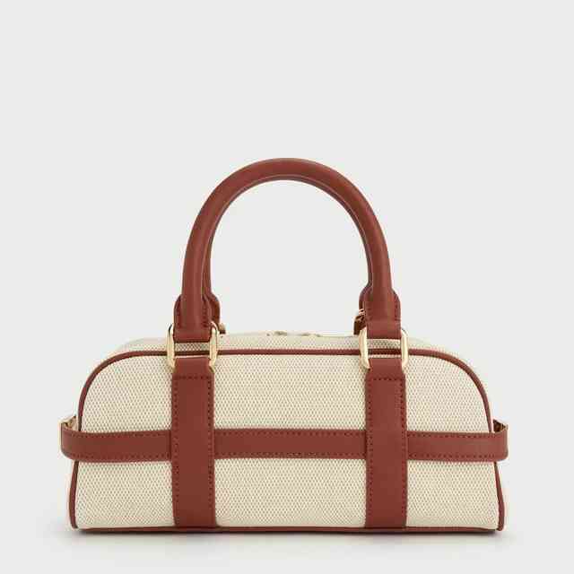 Charles & Keith Scottie Brown & White Bowling Bag-1