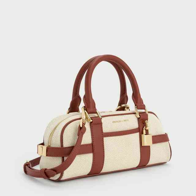 Brown & White Charles & Keith Scottie White Bowling Bag