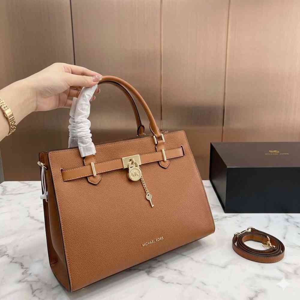 Michael Kors Hamilton Medium Brown Satchel Bag-thumb-0