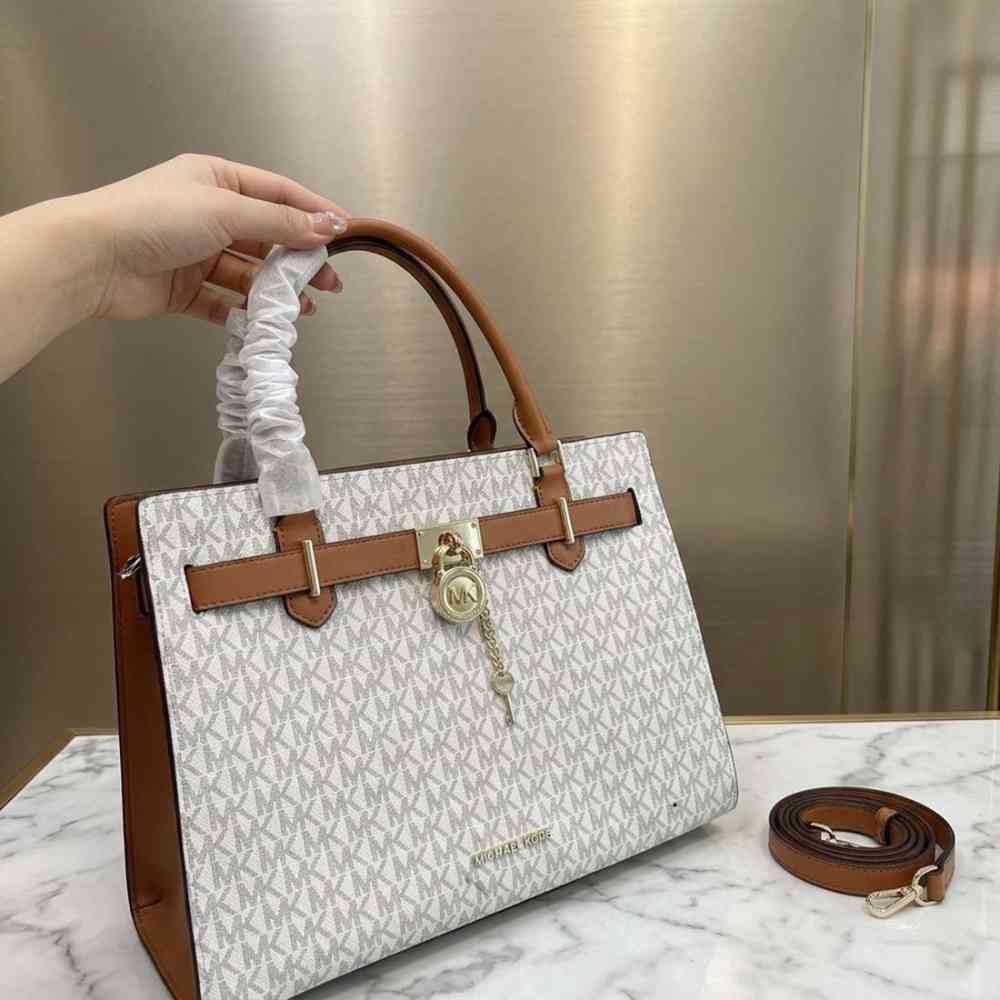 White Michael Kors Hamilton Medium Brown Satchel Bag