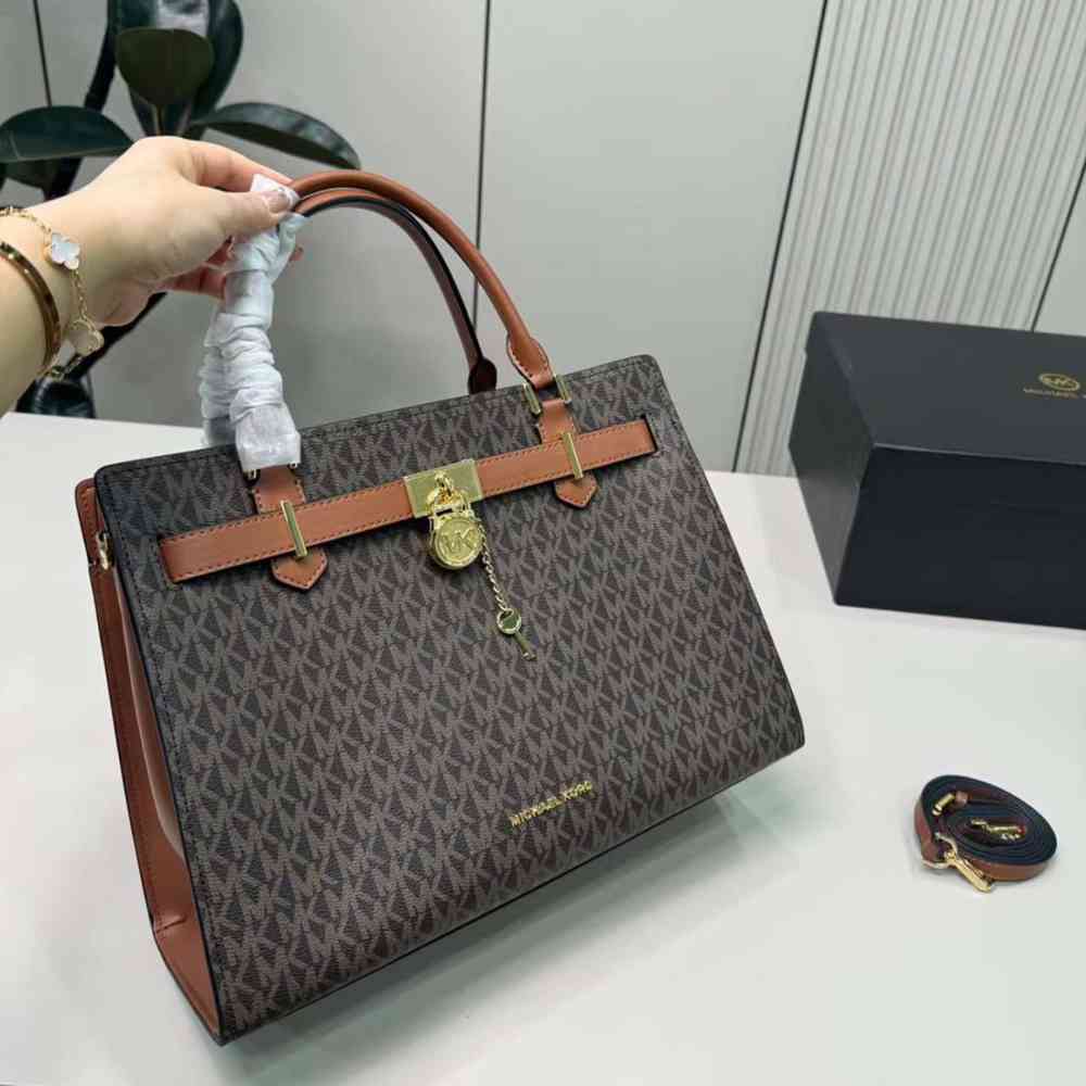 Dark Brown Michael Kors Hamilton Medium Brown Satchel Bag